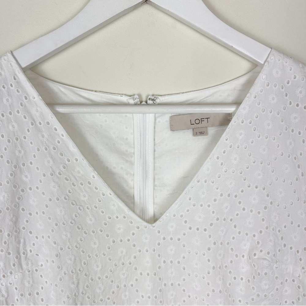 LOFT White Eyelet Mini Dress Short Sleeves - Picture 3 of 11